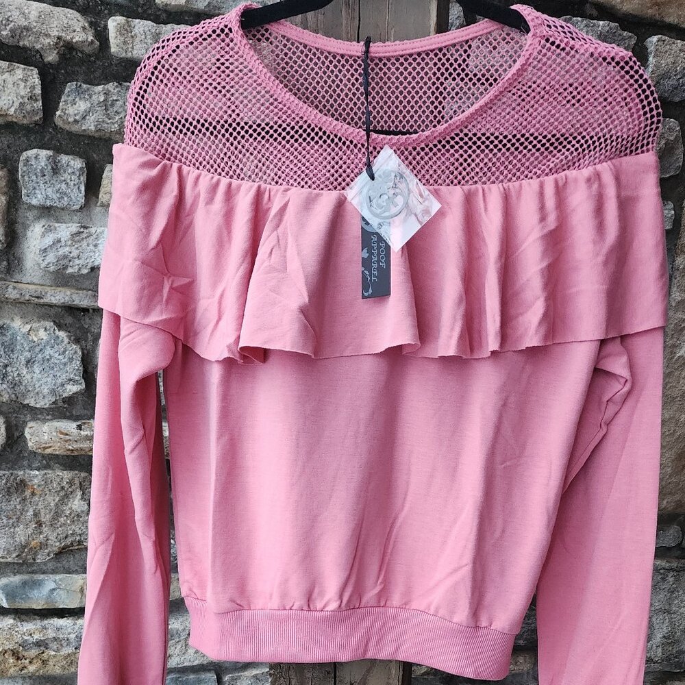 Mesh Ruffle Pullover Top Poof NWT JRS